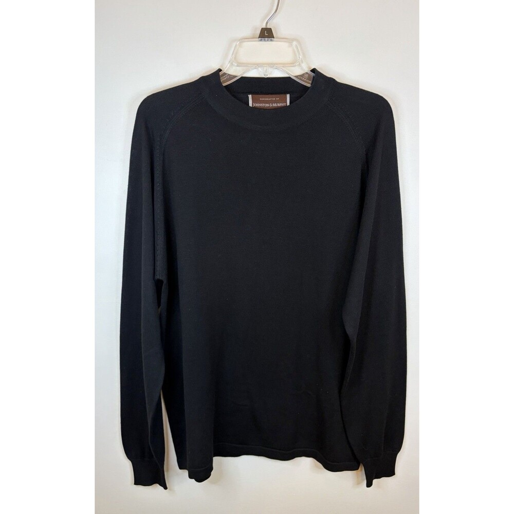JOHNSTON & MURPHY Men's 100% Silk Black Pullover Sweater Large LS Lightweight